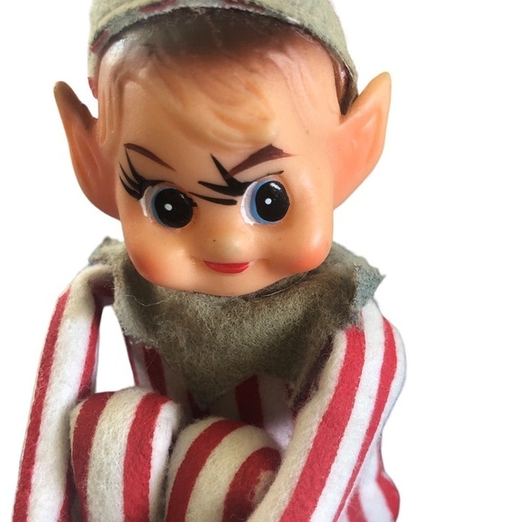 VTG 60’s Pixie Sitting Elf Striped Suit Hat Bell Big Pointy Ears Ornament Japan - Picture 3 of 7